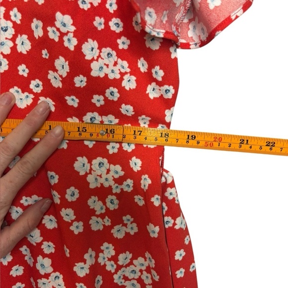 Banana Republic Red Floral Short Flutter Sleeve Mini Dress Size 14 - Picture 10 of 12